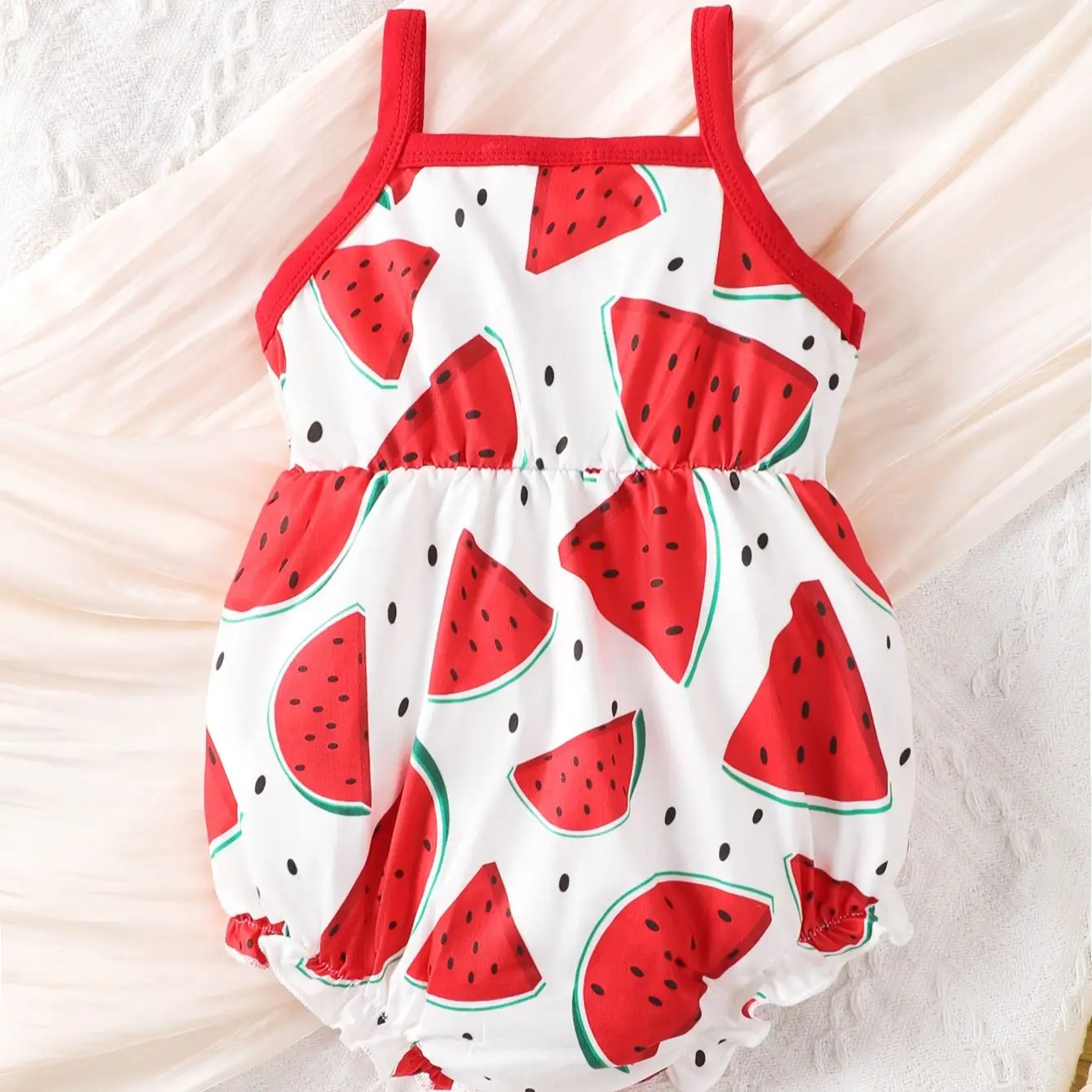 0-2-year-old newborn baby girl summer sleeveless sling bow red watermelon print cute one-piece triangle harnesses