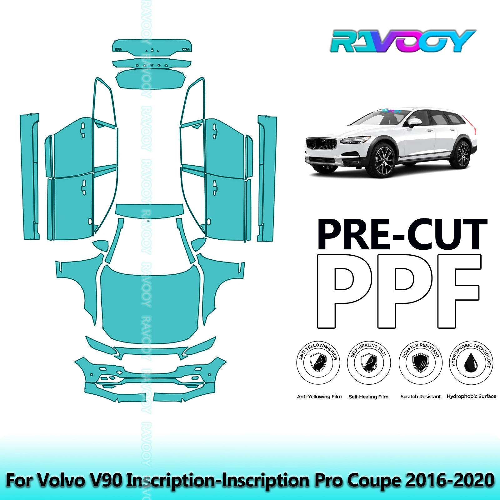 

Car Precut Paint Protection Film Full Vehicle Anti-scratch Exterior TPU PPF For Volvo V90 Inscription Pro Coupe 2016-2020