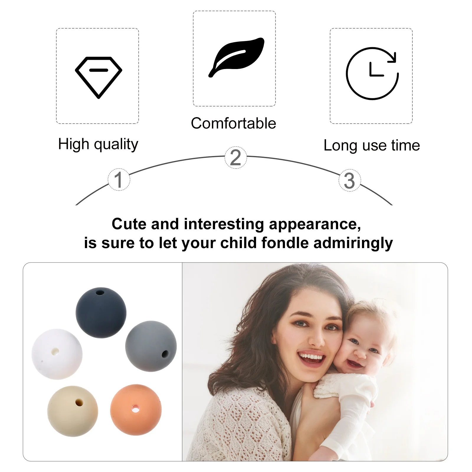 

50 шт. разноцветные силиконовые бусины «сделай сам», прорезыватель, цепочка для соски, аксессуары, жевательная подвеска для моляров для младенцев