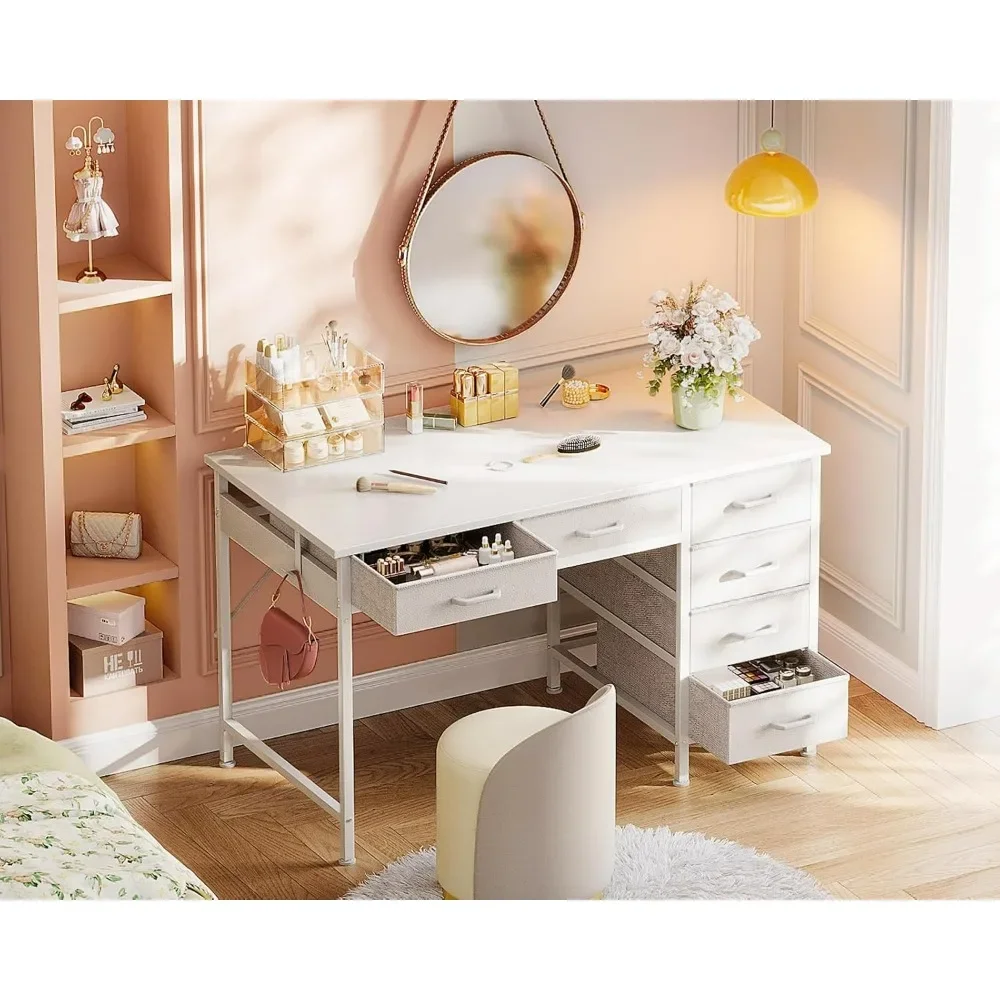 

Computer Desk with 6 Drawers, 40 Inch Small Desk with Storage, Reversible Desk with Headphone Hook for Office, Work Study Table