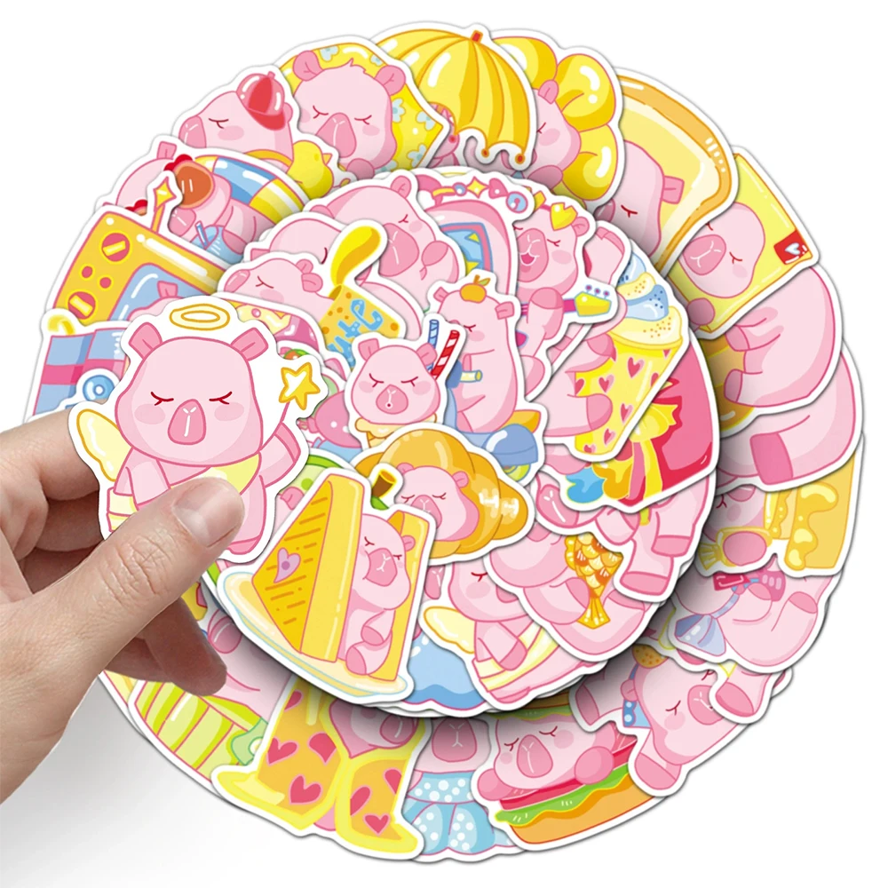 10/30/50pcs rose Animal Capybara autocollants imperméable Graffiti bricolage planche à roulettes téléphone réfrigérateur guitare mignon dessin animé décalcomanies jouets cadeau