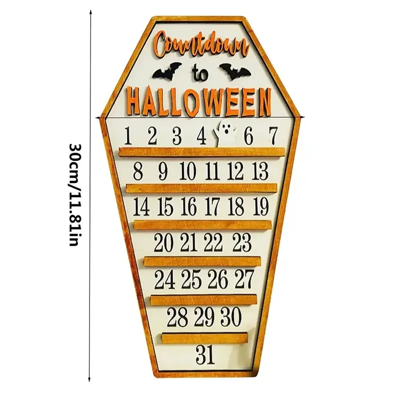Calendrier de l'Avent d'Halloween de 31 jours, décoration joyeux Halloween en forme de cercueil B avec trois découpés