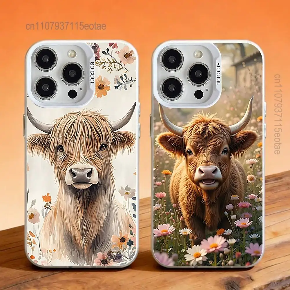 

Animal Highland Cattle Cow White Phone Case IMD Color Silver Shell For IPhone 17 16 15 14 13 12 11 Pro Max Plus