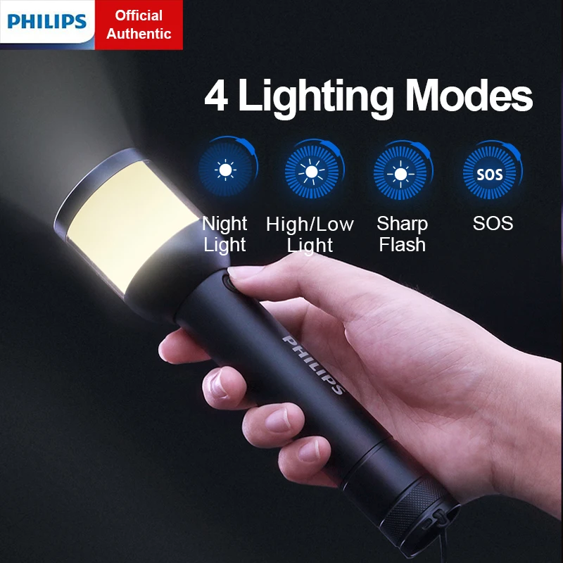 

Philips Portable Camping Lamp Flashlight 2-in-1 4 Lighting Modes USB C Rechargeable Flashlights for Self Defense Hiking Fishing