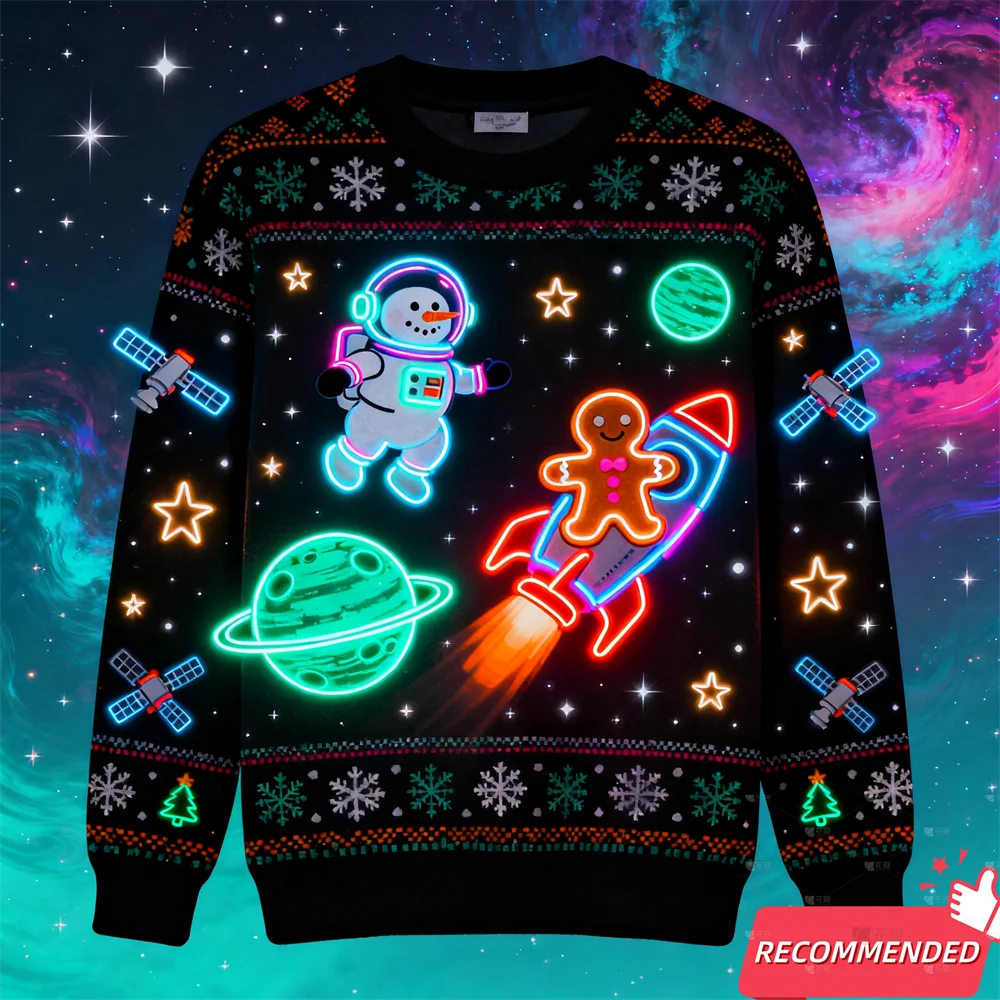 Fake Neon Light 3D Printed Ugly Xmas Sweater For Women Men Clothes Merry Christmas Snowman Funny Santa Jesus Pullovers