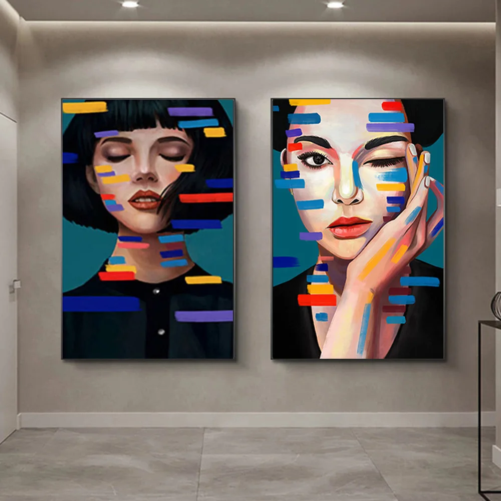 Graffiti Canvas Painting Art Posters Sexy Girls Teasing Smile Oil Painting On The Wall Pictures for Living Room Home Decor Gift