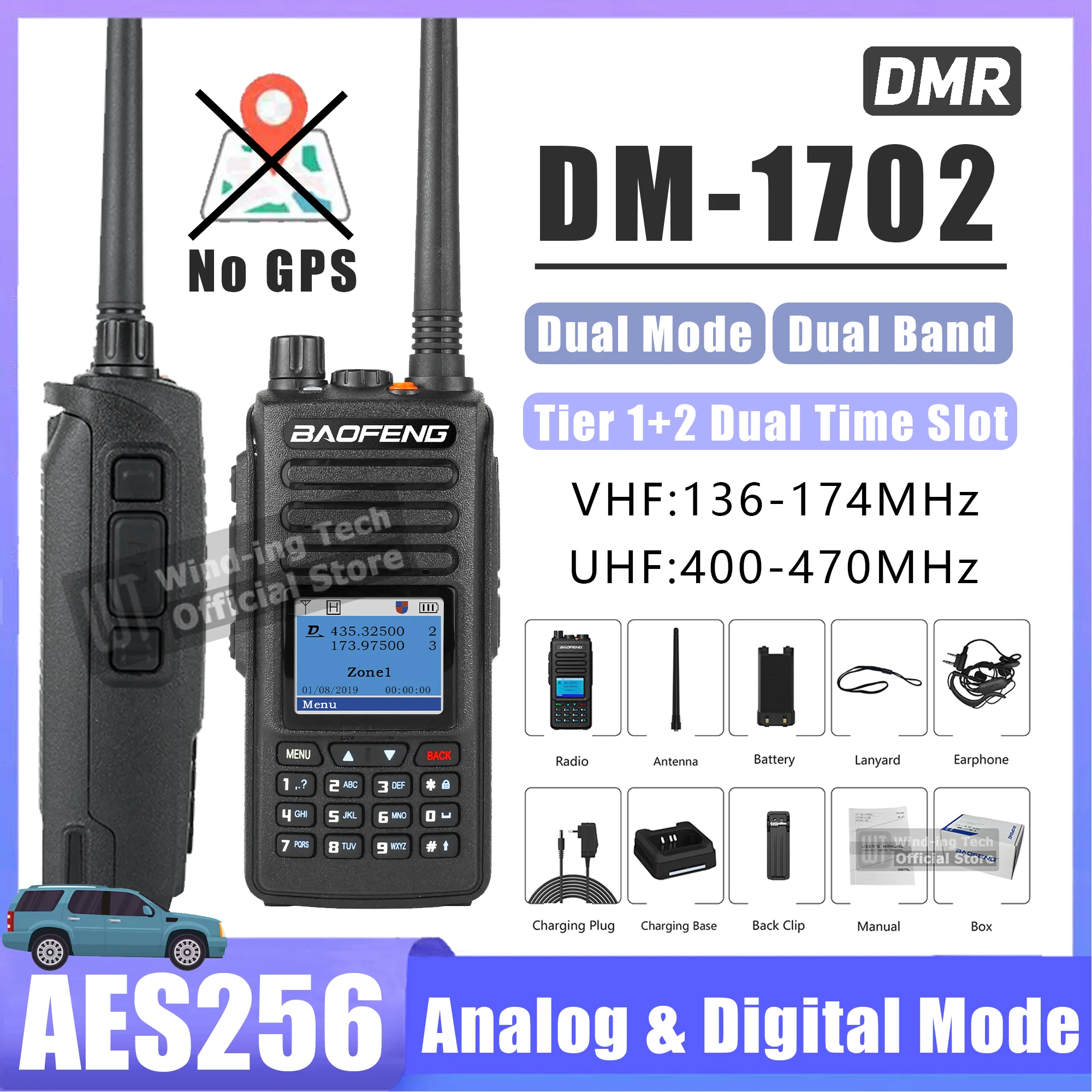 Baofeng DM-1702 DMR Radio Upgrade AES256 Analog & Digital Dual Mode Dual Band Dual Time Slot 2200mAh High Capacity Walkie Talkie