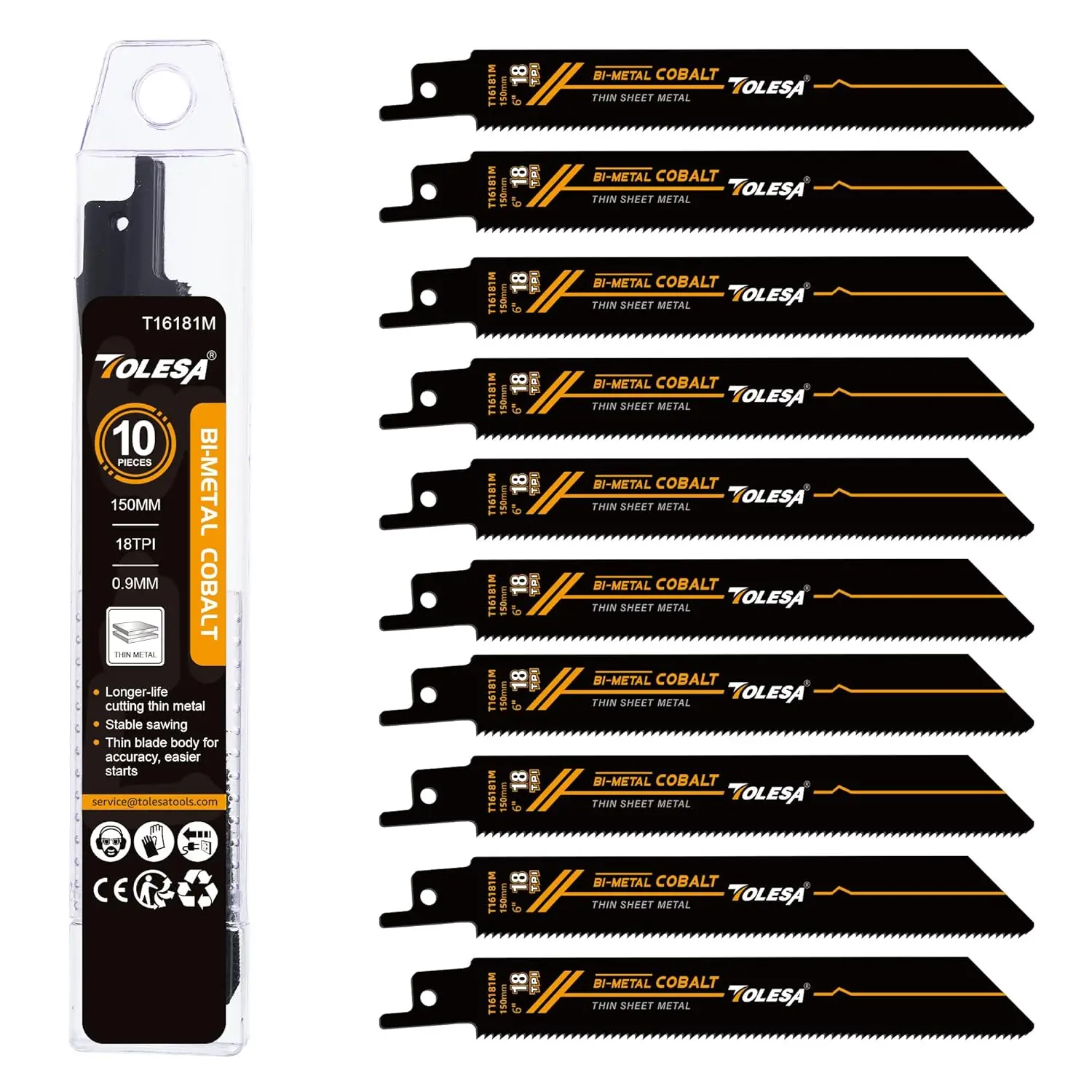 

TOLESA, 10 шт., набор биметаллических сабельных пил, 150 мм, 18TPI, пильные полотна для резки металла, для металлических труб и среднего листового металла
