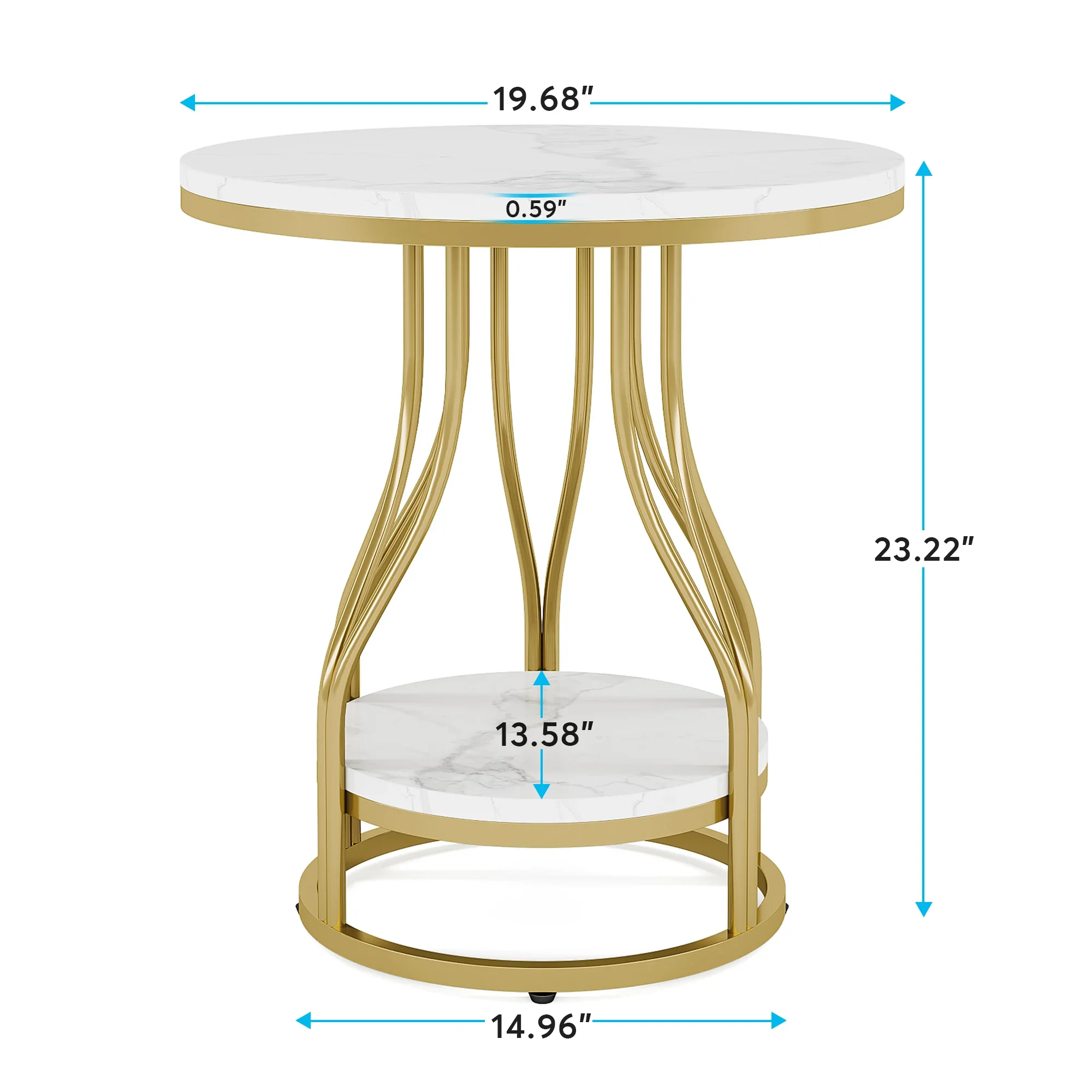 Tribesigns Round Side Table White Gold End Table 2-Tier End Table Modern Bedside Small Side with Storage for Couch S