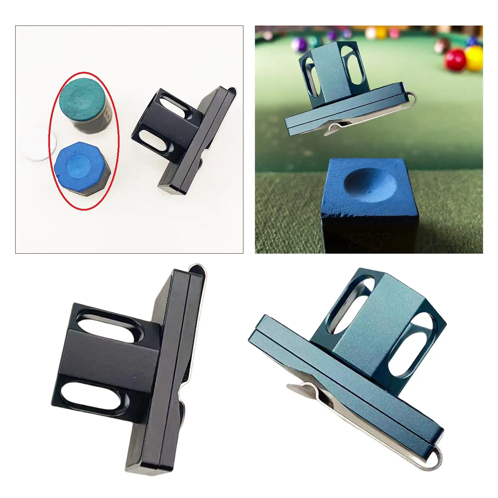 Porte-craie de billard en alliage d'aluminium avec clip, mini craie de poche, pointe de queue de billard, accessoires de table