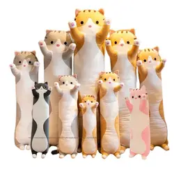 Bonito recheado longo gato travesseiro de pelúcia travesseiro macio sesta abraço almofada conforto casa boneca decoração presente para criança, decoração do escritório, 50-160cm