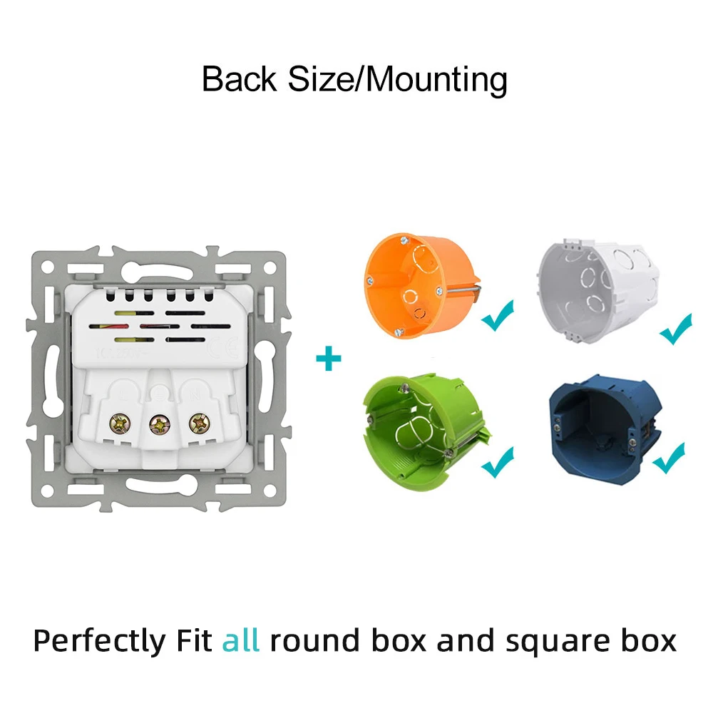 VISWE EU Usb Socket with Light Switch Black Tempered Glass panel for Home