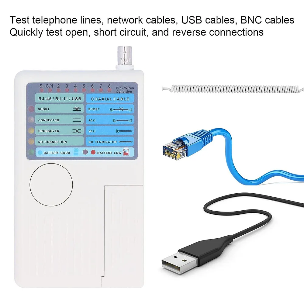 Professional Multi Function 4 In 1 Network Cable Tester RJ45/RJ11/USB/BNC LAN Cable Cat5 Cat6 Wire Tester