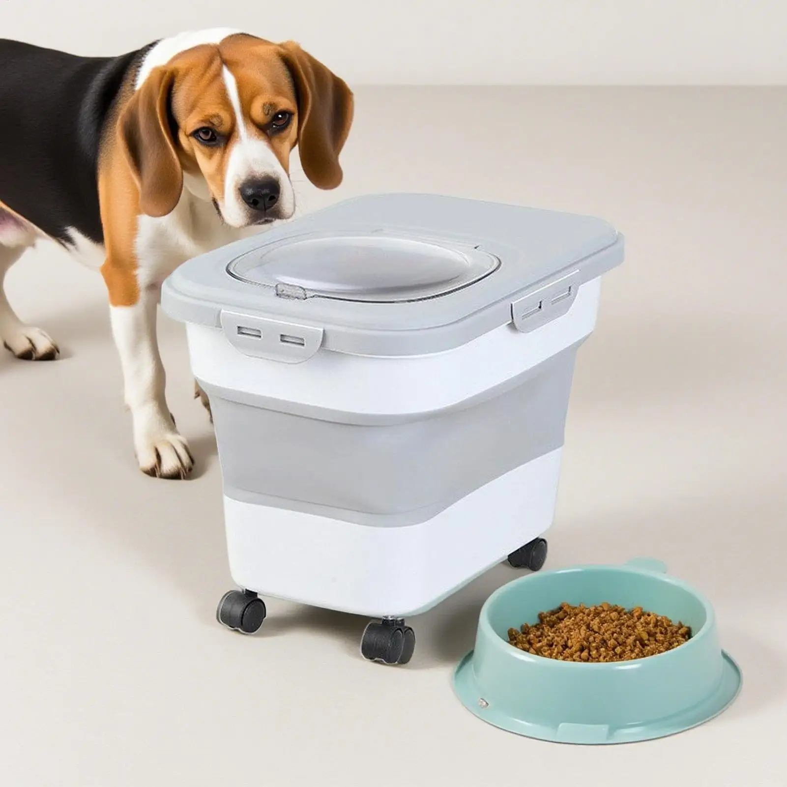 

Pet Food Container Foldable Dog Containers For Food With Cup Airtight Bucket For Pet Grain Rice Flour Cereal Kitchen Pantry
