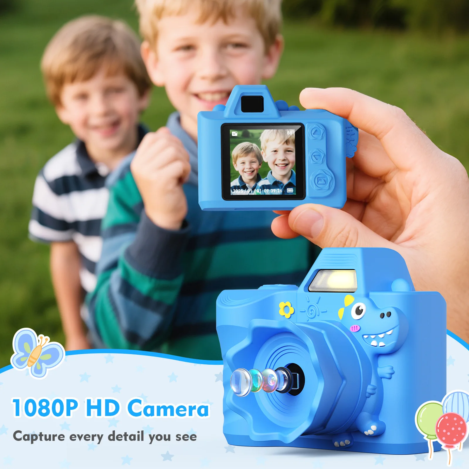 Crianças dos desenhos animados mini câmera pode vídeo/foto portátil unicórnio dinossauro modelagem diária vlog gravações câmera presente de aniversário