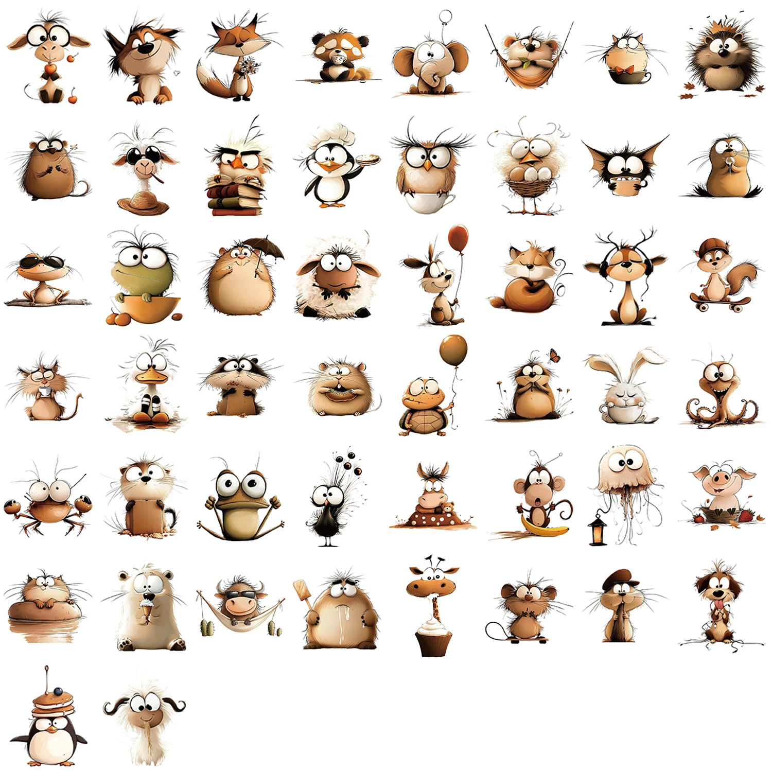 50pcs Animal Art Stickers Aesthetic DIY Toy Phone Skateboard Laptop Fridge Car Decals Graffiti Sticker