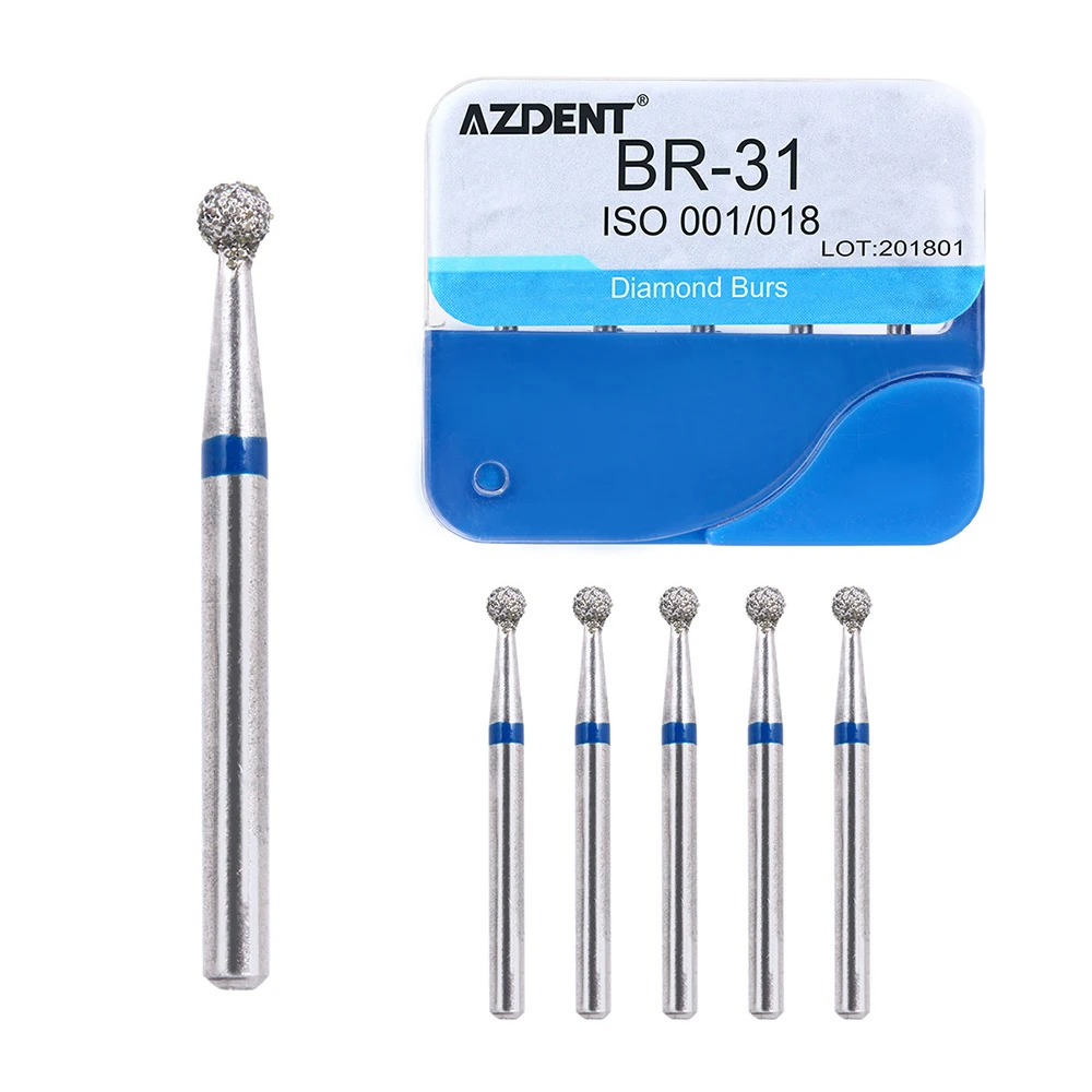 100pcs=5pcs*20 Boxes AZDENT Dental Diamond Burs for High Speed Handpiece Medium FG 1.6MM Bur Dentist Polishing Tools