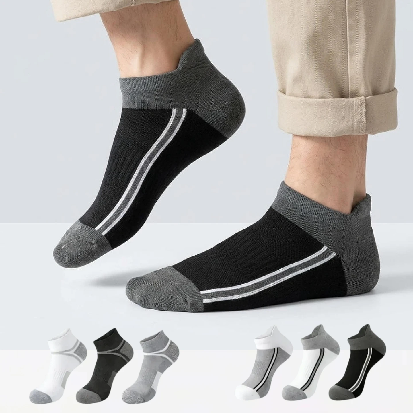 

100 pairs Men's Athletic Ankle Socks, Breathable Mesh Sports Socks with Striped Design, Cushioned Low Cut Socks for Running Gym