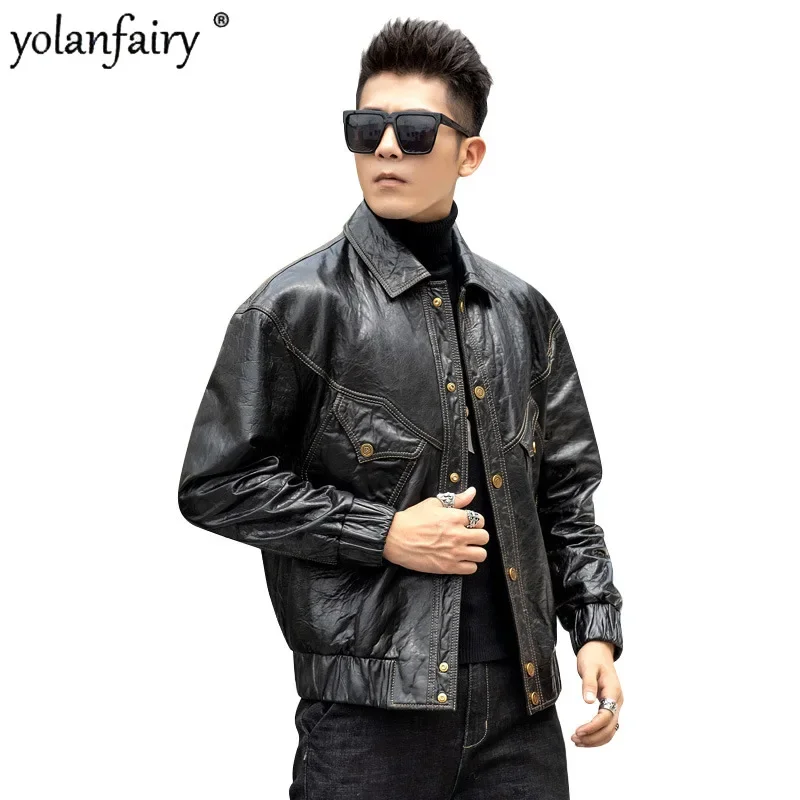 

Spring Autumn New Men's Genuine Leather Jacket Men Natural Sheepskin Coat for Male Motorcycle Jackets Casual Short Clothing FCY