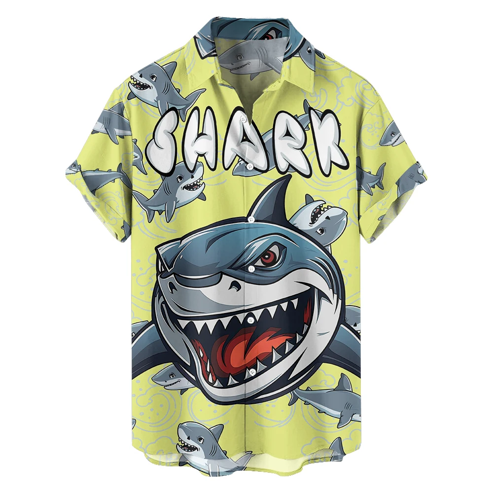 

2024 new original summer shark casual travel large size short sleeve shirt Hawaiian style digital print loose trend shirt