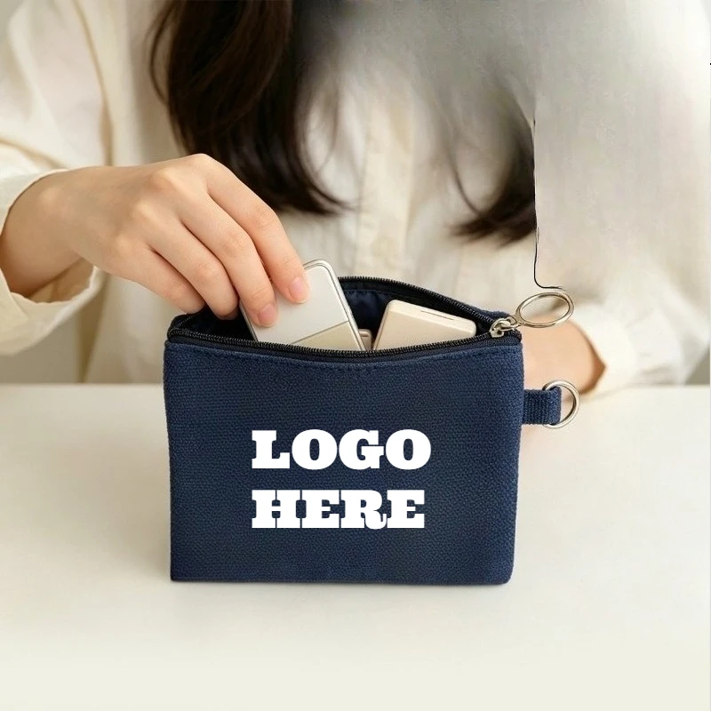 Custom Logo Blank Canvas Zipper Pencil Cases Pen Pouches Cotton Cosmetic Bags Makeup Bags Mobile Phone Clutch Bag Organizer