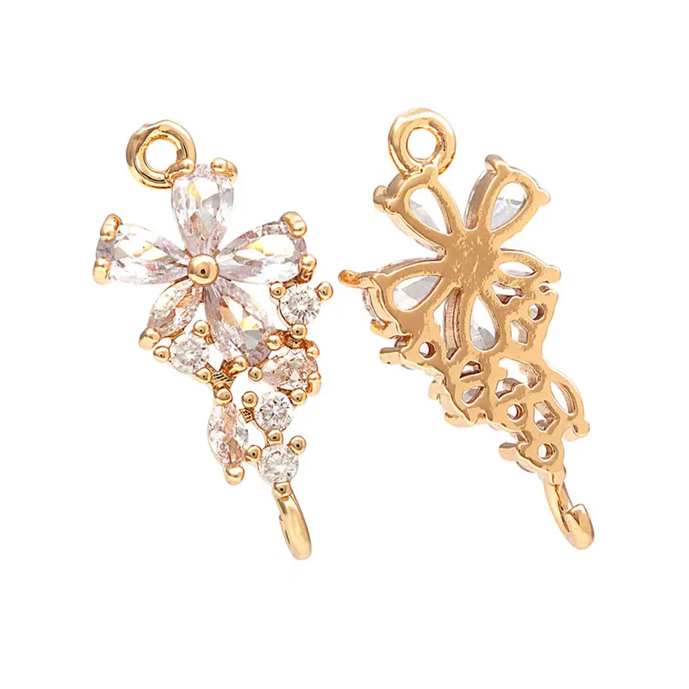 6PCS 18K Gold Color Brass 2 Holes Flower Connect Charms Pendants High Quality Necklace Earrings Diy Accessories Jewellery Making