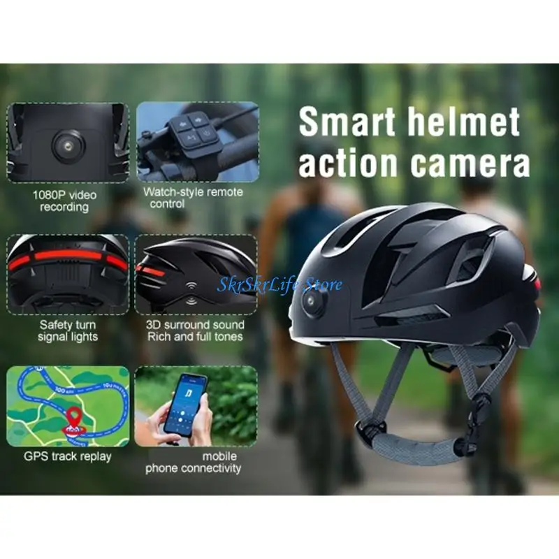 E65E Motorcycle Bike Helmets Camera 170° Wide with Rear Light & Expandable Storage Up to 128GB for First Person View