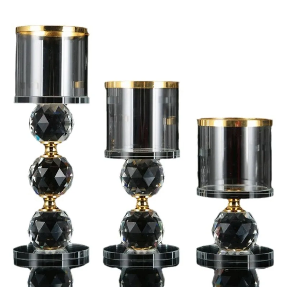 3 Piece Crystal Glass Hurricane Candlestick Holder Set Christmas Candle Stands Home Decoration for Living Room Wedding