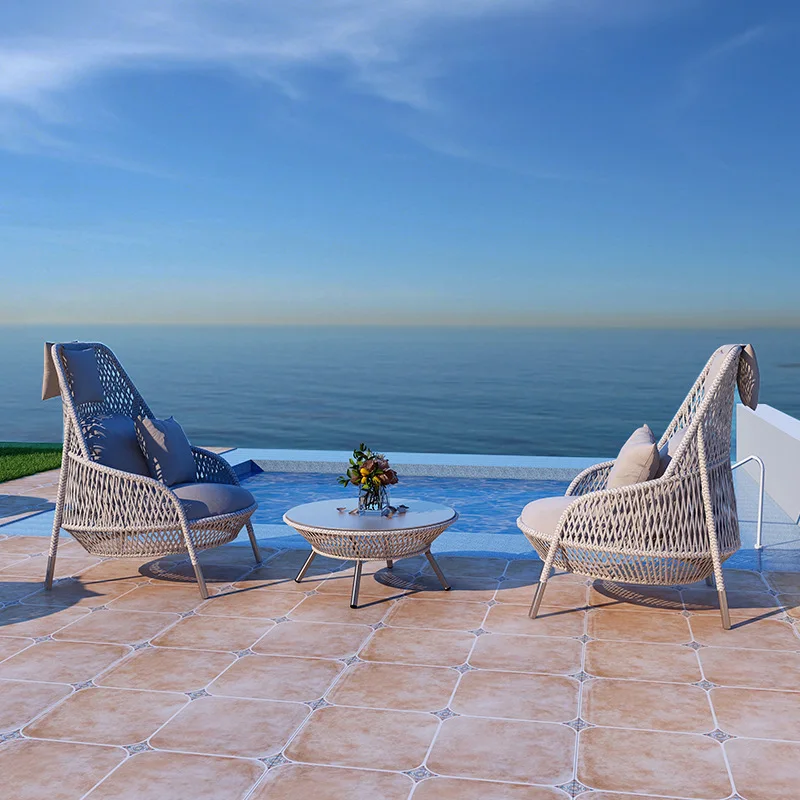 

Rattan chair coffee table combination courtyard garden terrace leisure furniture single double sofa