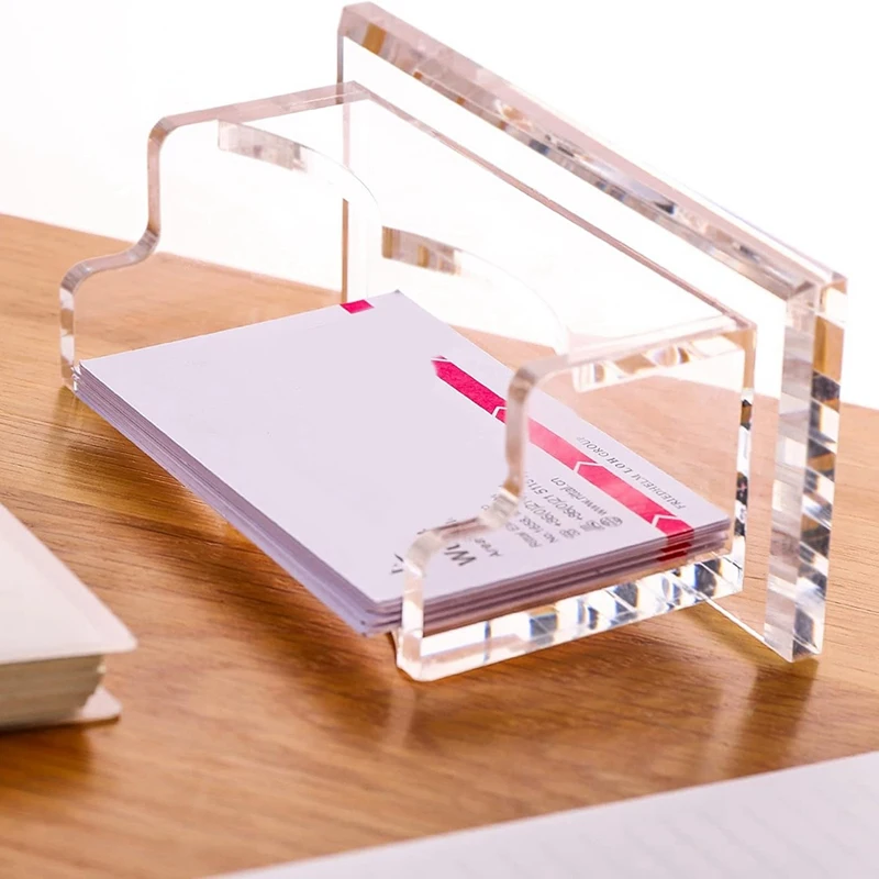 ชั้นวางกระเป๋าเก็บบัตรธุรกิจแนวนอนใสสำหรับตั้งโต๊ะทำจากอะคริลิคชั้นวางของจัดระเบียบผู้ที่ใส่บัตรทนทาน