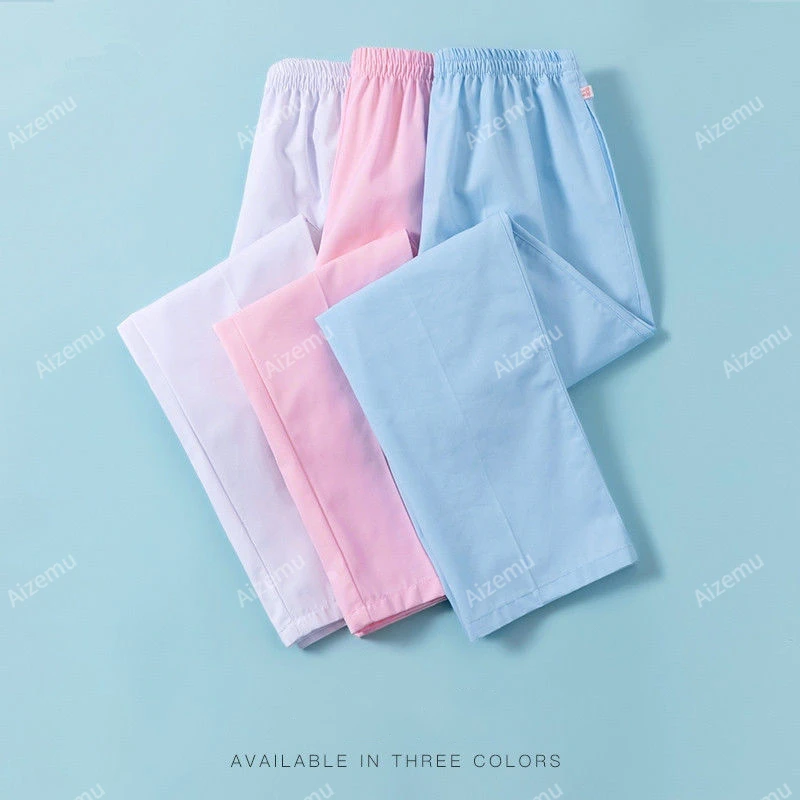 

Summer Nurse Uniform Pants Breathable women Solid Color Work Pantswith pocket Doctor Stretch Dental Pet grooming Scrub Pants