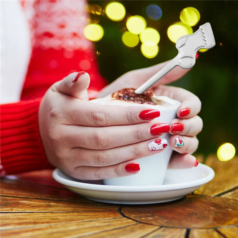 Cucharas de café de acero inoxidable para Navidad, 16 piezas, vajilla de postre, cocina, regalos de Año Nuevo, Plata