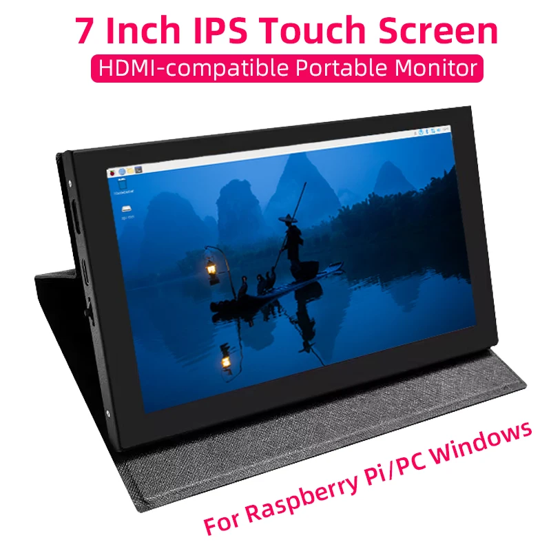 7 Inch IPS LCD HDMI-compatible Touch Screen for Raspberry Pi 5 4 Orange Pi Windows PC Display with Holder Case Portable Monitor