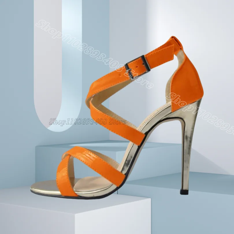 

Orange Ankle Buckle Leather Sandals Open Toe Summer British Style Fashion Women Dress Casual Women Shoes Zapatos Para Mujere