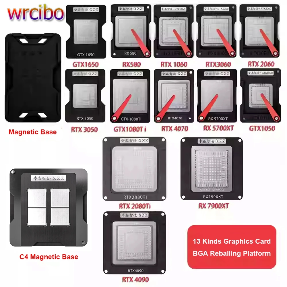 XZZ RTX 1050/1060/2060/3060/4070/4090 Graphics Card BGA Reballing Stencil INTEL/ NVIDIA/ ATI Video Chips Tin Template Solder Kit