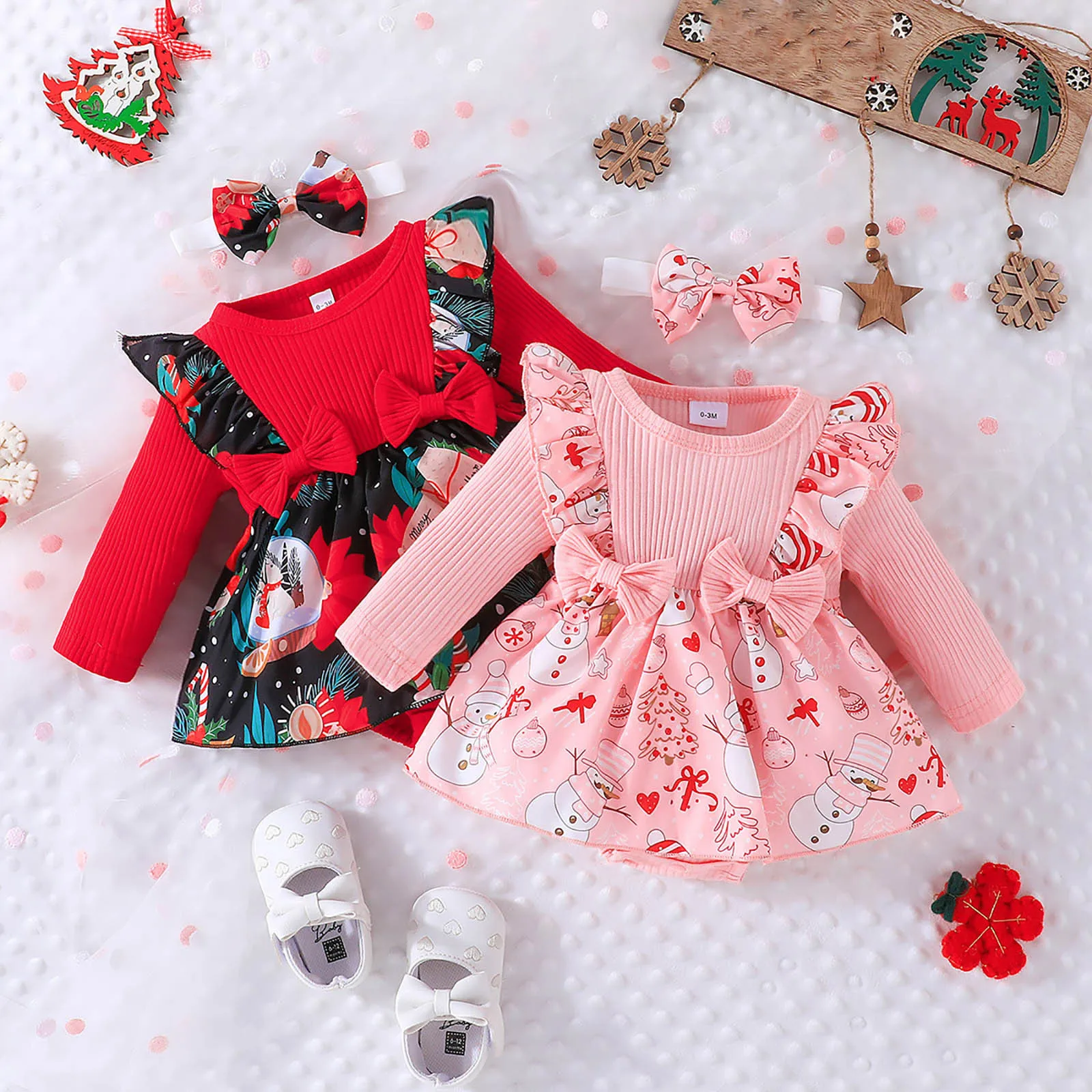 Baby Girls Christmas Clothes Red Santa Claus Bodysuit Dress For Newborn Christmas Dresses My First New Year Baby Costume 0-24M