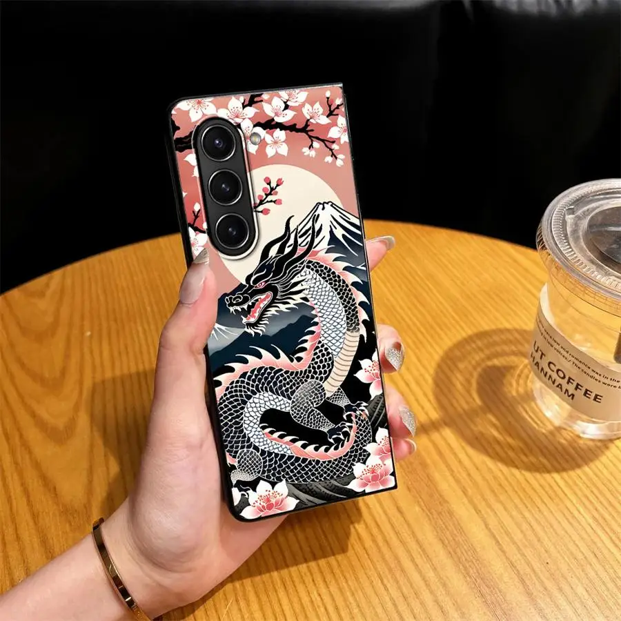 Cartoon Peach Blossom Dragon Case for Samsung Galaxy Z Fold 8 Ultra ZFold5 Z Fold 7 6 5 4 3 ZFold7 ZFold3 ZFold6 ZFold4 Phone