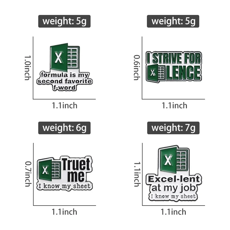 4PCS/SET Excel Worksheet Enamel Pins Custom This Calls for A Spreadsheet Brooches Lapel Badges Animal Jewelry Gift Wholesale