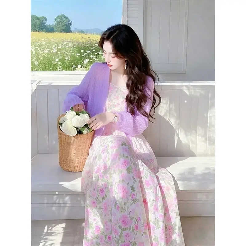 

Spring 2025 Dopane Set High-End Feelings Personali Open Cardigan Vaion Sle Floral Dr Two-Piece Set Ele Aos...