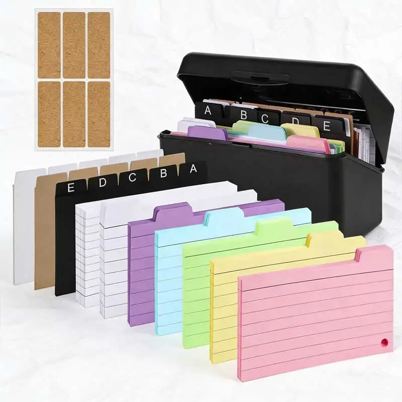 Index Card Holder Set Index Box...with 230 Assorted Flashcards Colourful Lined 6 Rings and Stickers Perfect for School
