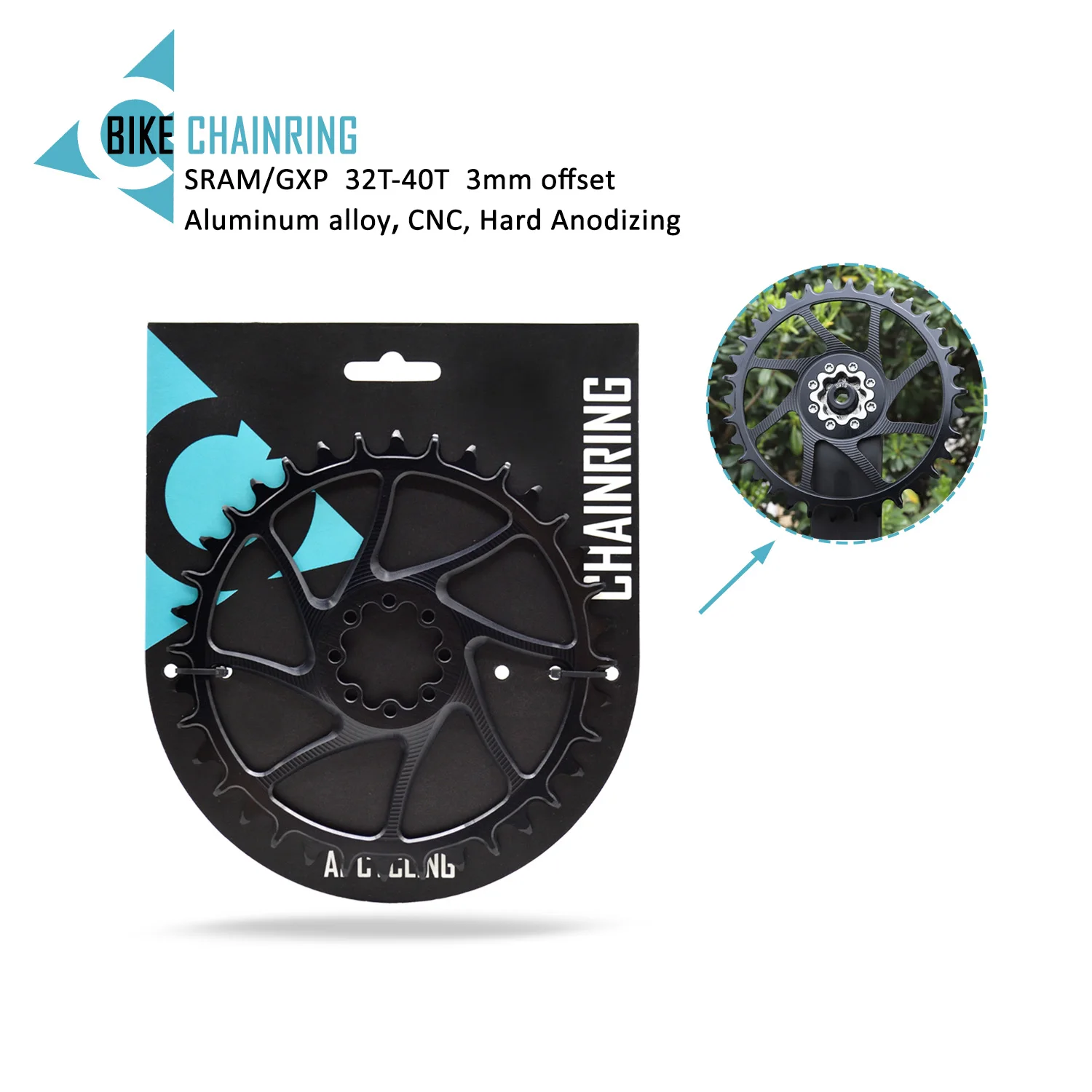 For SRAM GXP 3mm Offset Narrow‑Wide Chainring 32T‑40T Round Aluminum MTB Bicycle Crankset Tooth Plate Parts