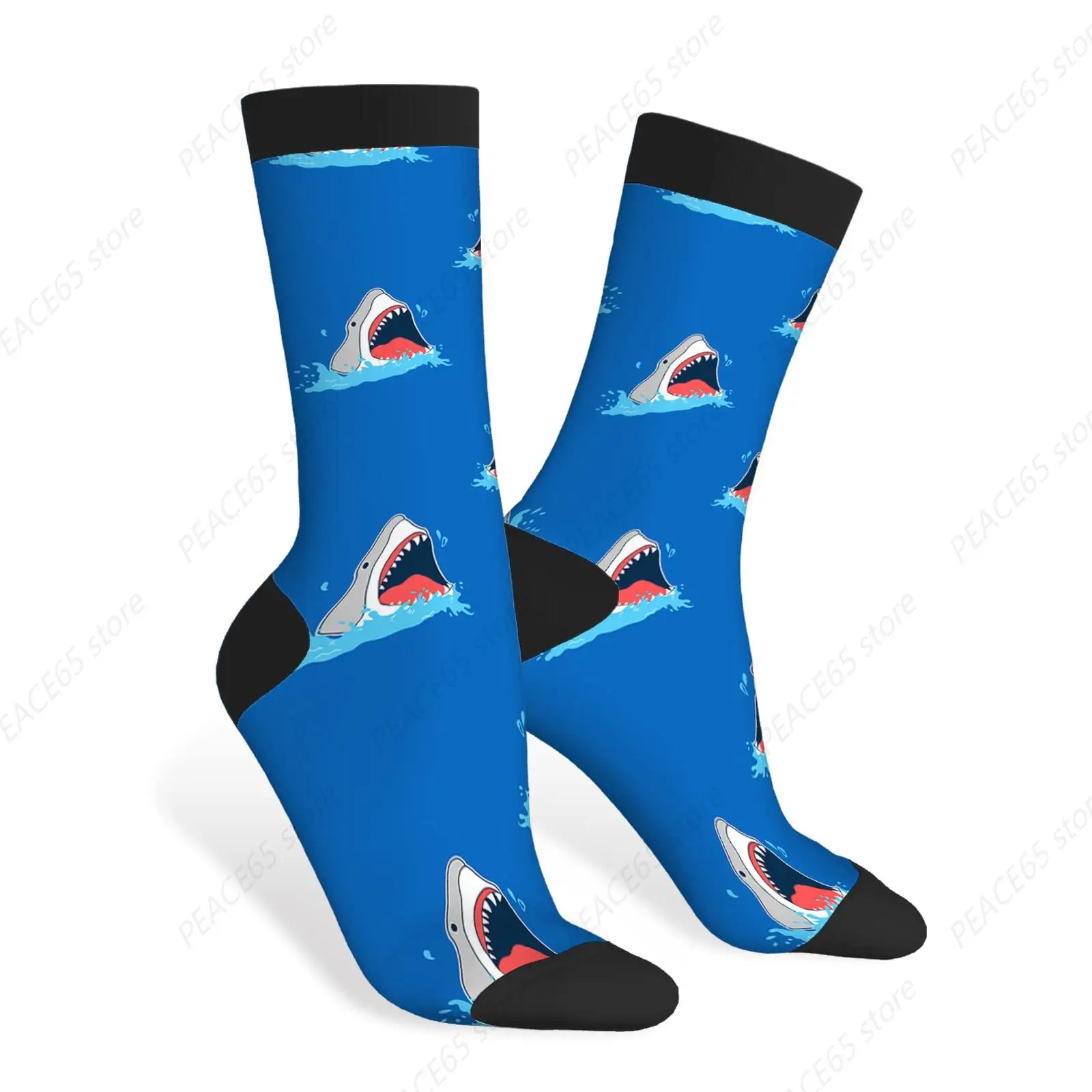 Cute Shark Funny Socks Funny Animal Cartoon Sharks Teeth Novelty Casual Crew Socks Contrast Color Design for Women Men Gift