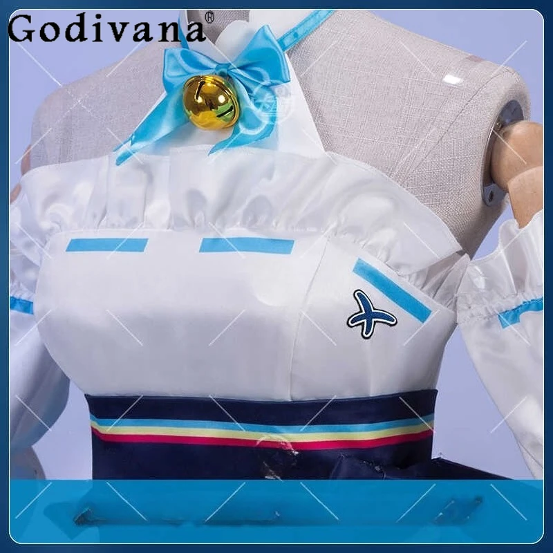 Abito adorabile cosplay per costume da donna, costume da festa di Halloween, set completo da gioco per festival con design a fiocco bianco blu