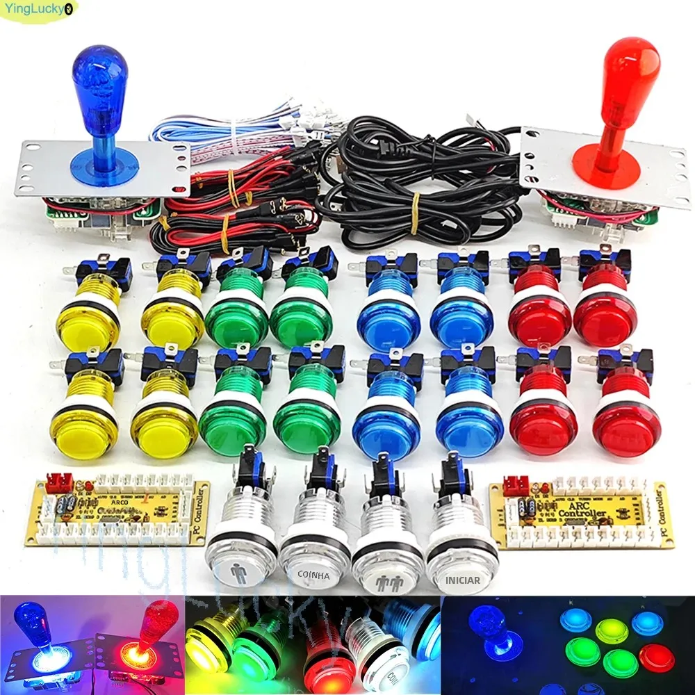 2-player-diy-arcade-game-kit-with-led-illumination-zero-delay-usb-encoder-joystick-for-pc-raspberry-pi-arcade-gaming-machine-kit
