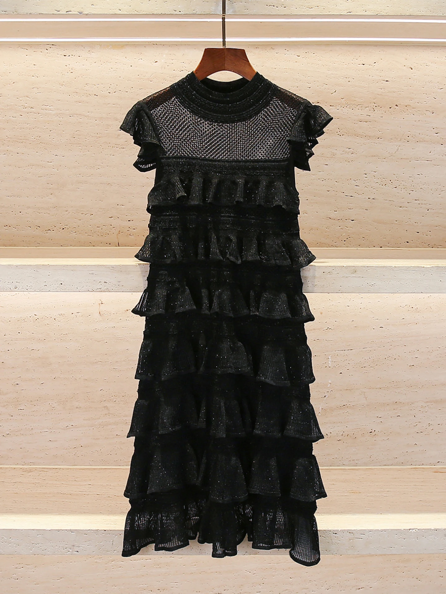 

South Oil High-End Women's Summer 2026 Hepburn Style Multi-Layer Ruffle Cake Dress Vintage High Waist Short Sleeve A-Line Skirt