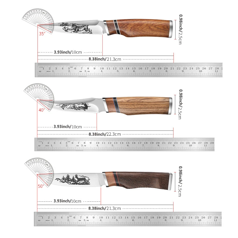 سكين مطبخ بدون عظم، مقبض خشبي مصنوع يدويًا مع سكين مستقيم بشفرة على شكل حيوان، سكين قطع لحم المطبخ والفواكه
