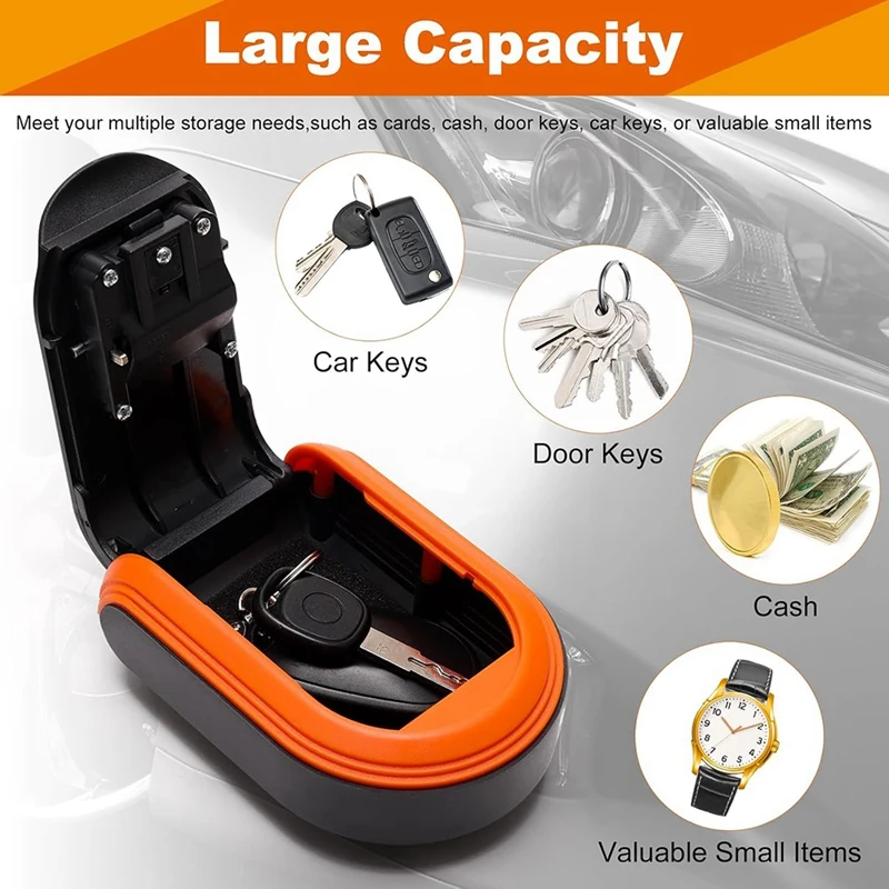 Magnetic Key Holder With Lock, Magnet Key Lock Box  Under Car, Secure 4-Digit Combination With Resettable Code