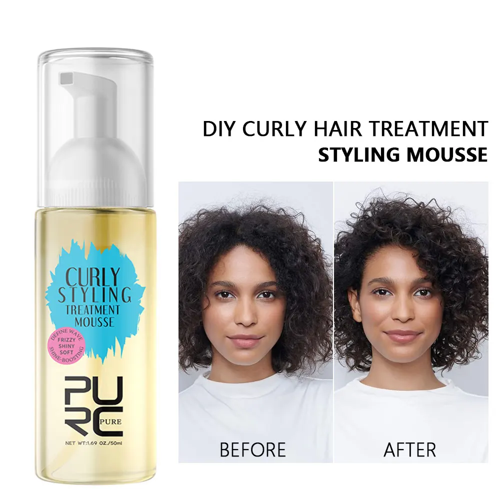 PURC-Mousse para el cabello rizado, tratamiento brillante para alisar el cabello ondulado, aceite de ricino seco y dañado, productos para el cuidado del cabello