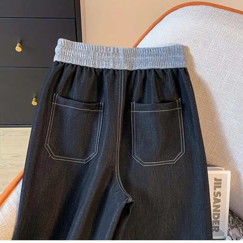 Mädchen Herbst Dark Jeans Lose Kordelzug Faul Hohe Taille Casual Hosen Weibliche Vielseitig Komfortable Neue Breite Bein Hosen Großhandel