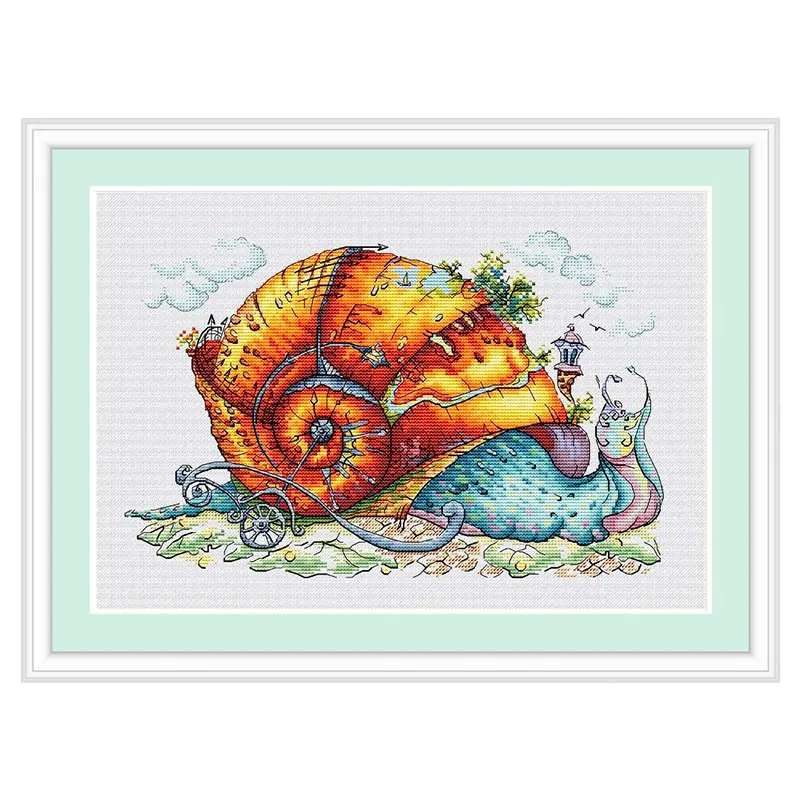 Fishxx Cross Stitch Kit D946 Snail Castle Dreamy Cartoon Home Wall Painting Hand Embroidery